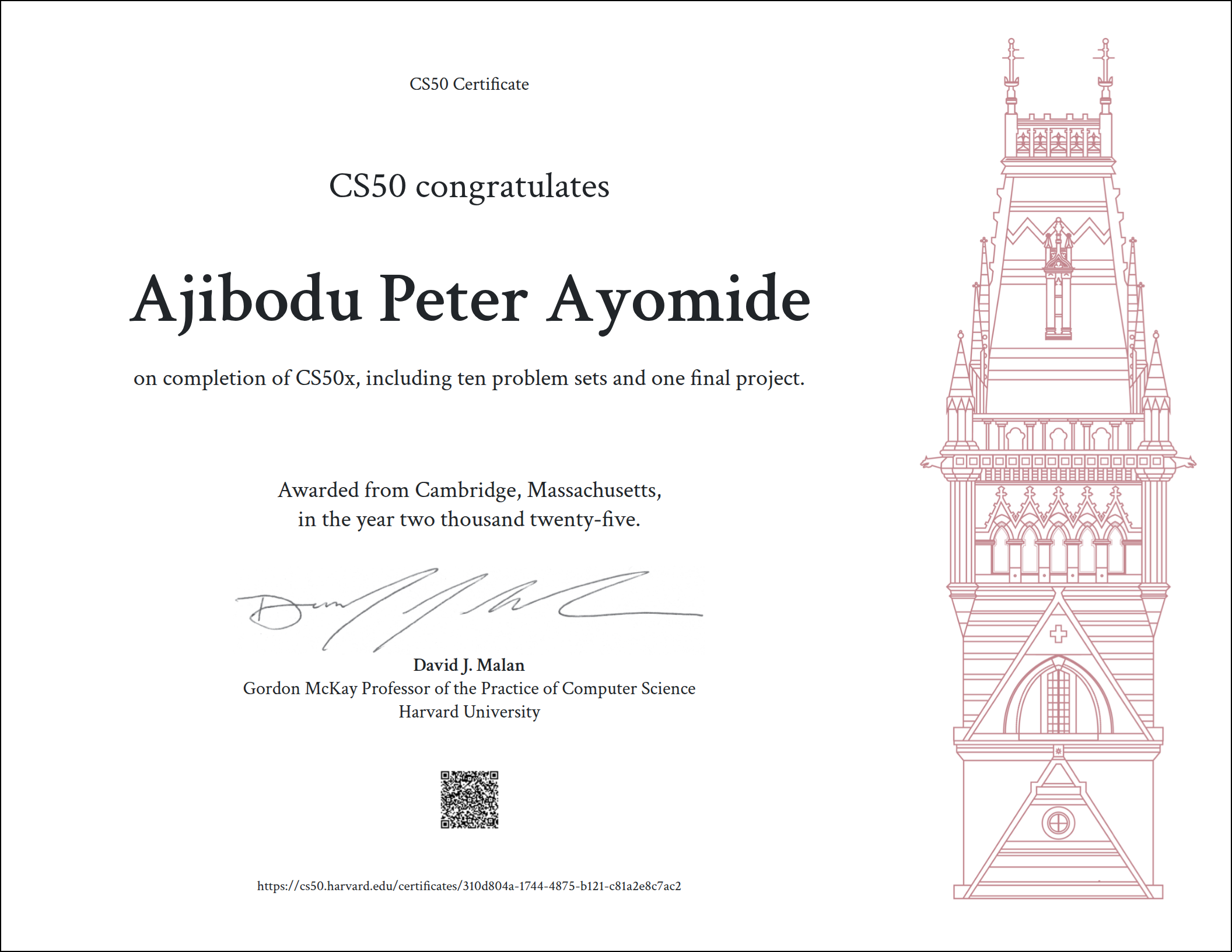 Harvard CS50 Certificate
